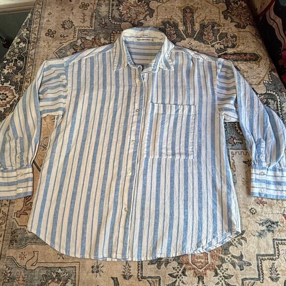 Abercrombie and Fitch Women's Linen Blend Casual Button Up Top Small Fall Boat - Picture 1 of 8